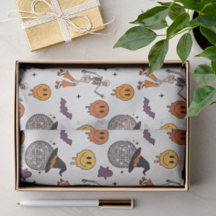 Papier Mousseline Tissu de Halloween Disco Rétro Groovy Blanc Croust