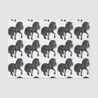 Papier Mousseline Tissu frison noir de cheval d'aquarelle