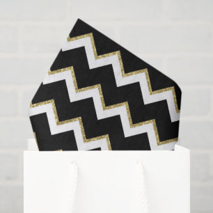 Papier Mousseline tissu noir élégant de chevron d'or blanc