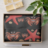 Papier Mousseline Tissu Papier Crabes Starfish Beach Shells Noir (Cadeau)