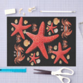 Papier Mousseline Tissu Papier Crabes Starfish Beach Shells Noir (Artisanat)