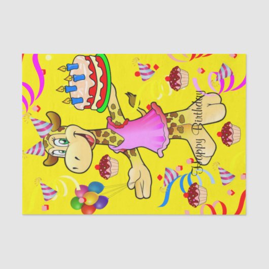 Papier Mousseline Tissu Papier Giraffe Joyeux anniversaire (Recto)