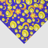 Papier Mousseline Tissu Papier Lune Soleil Jaune Étoiles Bleu (Détail)