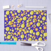 Papier Mousseline Tissu Papier Lune Soleil Jaune Étoiles Bleu (Artisanat)