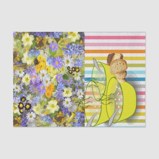 Papier Mousseline Tissu Papier rayures Soupe florale (Recto)