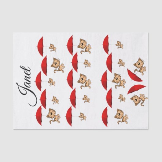 Papier Mousseline Tissu Papier Rouge Parapluie Chats (Recto)