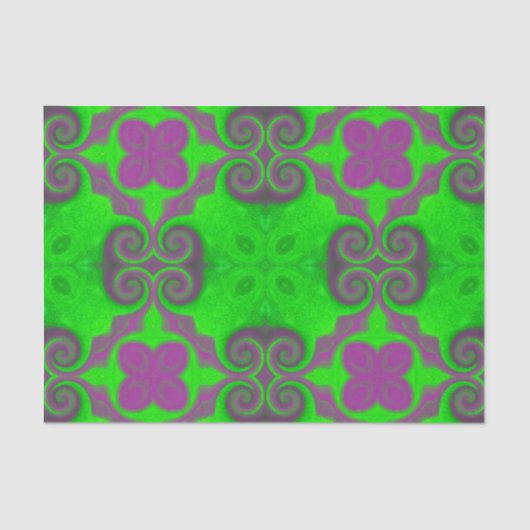 Papier Mousseline Tissu vert néon et Motif rose chaud (Recto)