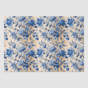 Papier Mousseline Tissu vintage France Fleurs bleues   Votre nom