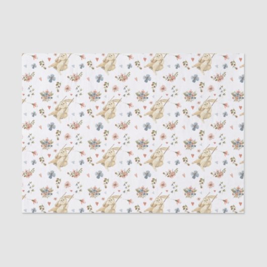 Papier Mousseline Tissue Paper (25 cm x 38 cm) - Pattern Rabbit (Recto)