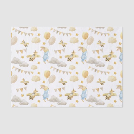 Papier Mousseline Tissue Paper (25 cm x 38 cm) - Rabbit With Balloon (Recto)