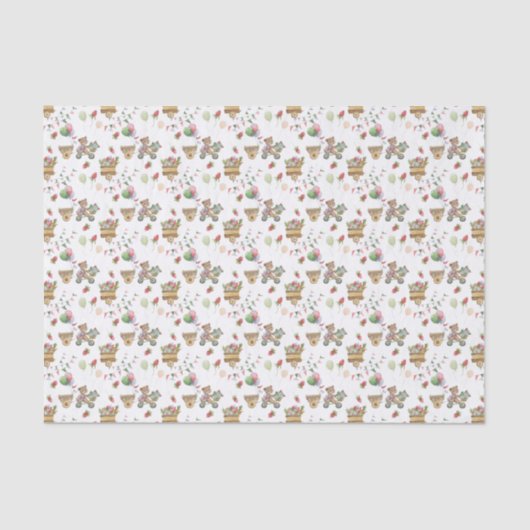 Papier Mousseline Tissue Paper - Bears, Balloons & Berries Pattern (Recto)