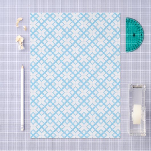 Papier Mousseline Tissue Paper - Blue Lattice Diamonds (Artisanat)