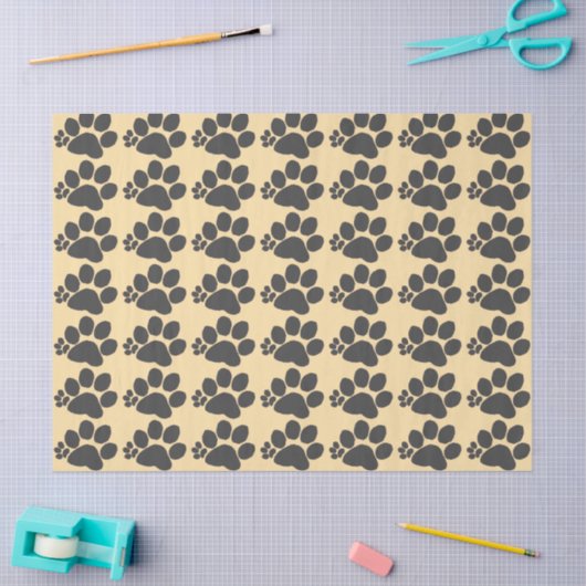 Papier Mousseline Tissue Paper - Polydactyl Paw Print on Beige (Artisanat)