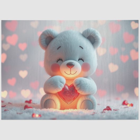 Papier Mousseline Tissue Paper Teddy with a Heart  (Recto)