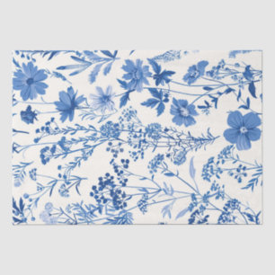 Papier Mousseline Toile Bleu Vintage Floral