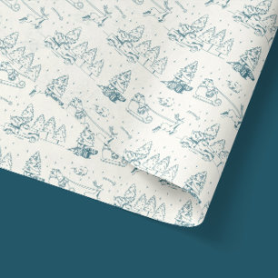 Papier Mousseline Toile Bleue de Jouy Scènes de Noël modernes