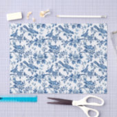 Papier Mousseline Toile Bleue motif floral avec les oiseaux sur les  (Artisanat)