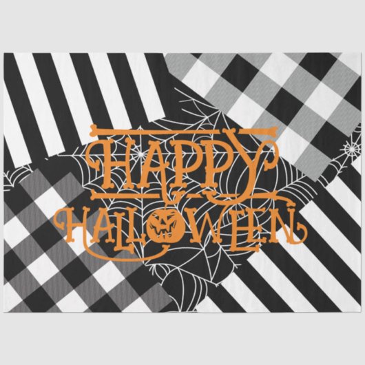 Papier Mousseline Toile d'araignée noir et blanc patchwork Halloween (Recto)
