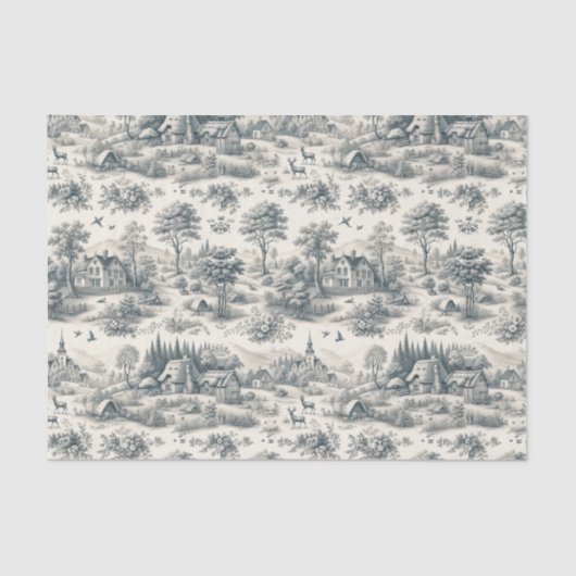 Papier Mousseline Toile de Jouy Campagne Papier Tissu | Élégant (Recto)