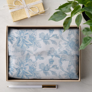 Papier Mousseline Toile-de-jouy Chinoiseries motif floral bleu