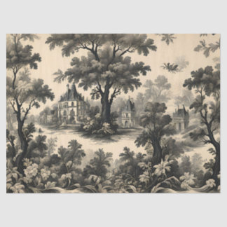 Papier Mousseline Toile de Jouy - Dessin noir sur crème