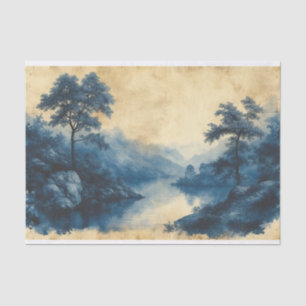 Papier Mousseline Toile de Jouy eaux tranquilles paysage