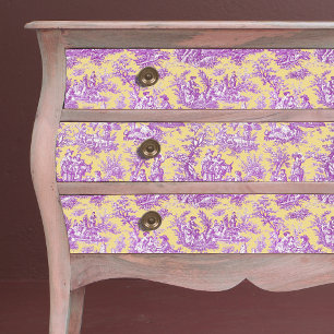 Papier Mousseline Toile de Jouy Florale Violette Jaune Vintage