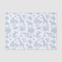 Toile de Jouy Safari animaux bleu poussiéreux élég