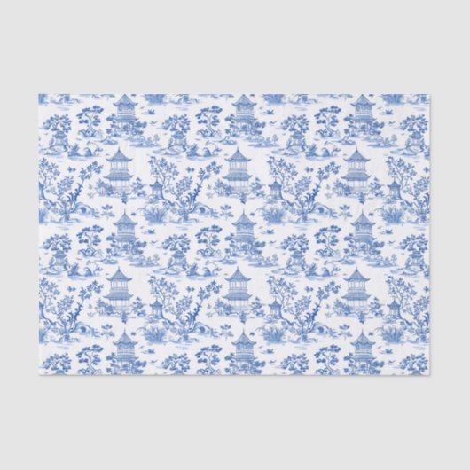 Papier Mousseline Toile de Pagode de la Chinoiserie Bleue (Recto)