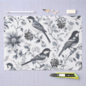 Papier Mousseline Toile d'oiseaux gris charbon (Artisanat)