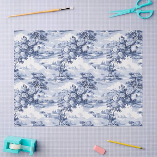 Papier Mousseline Toile du Jouy Blue Faux French (Artisanat)