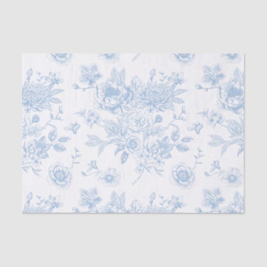 Papier Mousseline Toile Florale Bleue (Recto)