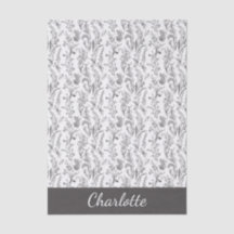 Toile Florale Noir Blanc Nom Personnalisé