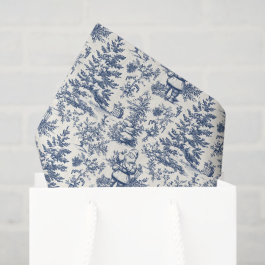 Papier Mousseline Toile Père Noël de Noël bleu (Sac cadeau)