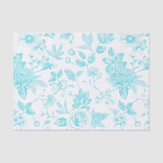 Papier Mousseline Toile turquoise Florale (Recto)