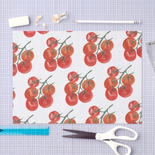 Papier Mousseline Tomates Aquarelle Blanc Cadeau (Artisanat)