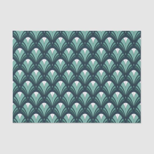 PAPIER MOUSSELINE TONS DE MOTIFS ART DÉCO TURQUOISES (Recto)