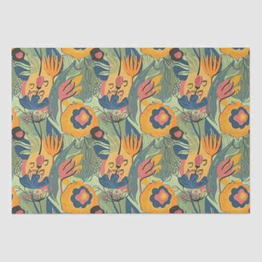 Papier Mousseline Tons de terre riche fleurs exotiques sans couture  (Recto)