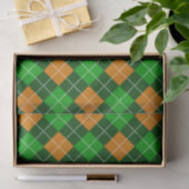 PAPIER MOUSSELINE TONS DE VERT & ORANGE MOTIF PLAID IRLANDAIS (Cadeau)