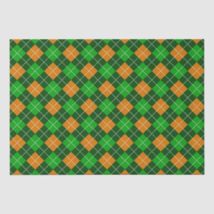 PAPIER MOUSSELINE TONS DE VERT & ORANGE MOTIF PLAID IRLANDAIS