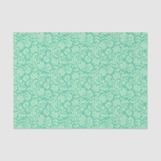 Papier Mousseline Tons vert menthe Motif Damas florales (Recto)