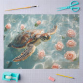 Papier Mousseline Tortue de mer avec roses roses roses découpage (Artisanat)
