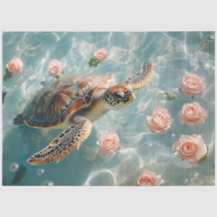 Papier Mousseline Tortue de mer avec roses roses roses découpage