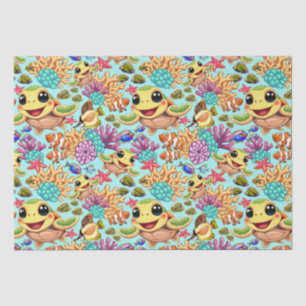 Papier Mousseline Tortue de mer Bébé heureux et mignonne personnage