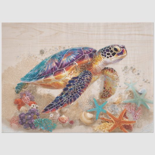 Papier Mousseline Tortue de mer et découpage de corail (Recto)