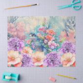 Papier Mousseline Tortue de mer tropicale et fleurs d'aquarelle (Artisanat)