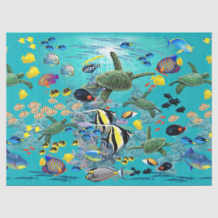 Papier Mousseline Tortue de mer tropicale hawaïenne de poissons de