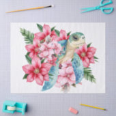 Papier Mousseline Tortue de mer Whimsical et fleurs roses (Artisanat)