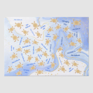 Papier Mousseline Tortues d'or encre bleue Noël de Mele Kalikimaka