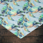 Papier Mousseline Tortues et algues bleues et vertes